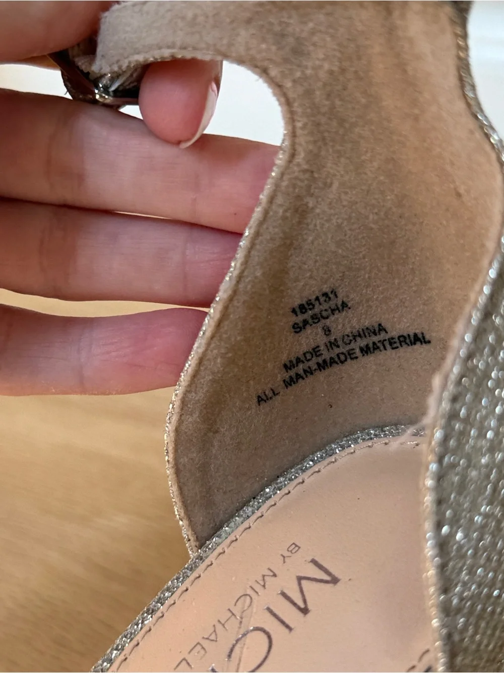 MICHAEL by Michael Shannon Sascha Silver Glitter Block Heels Ankle Strap Size 8